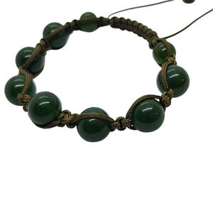 Nephrite Jade Beaded Macrame Bracelet Adjustable Cord Boho Adjustable